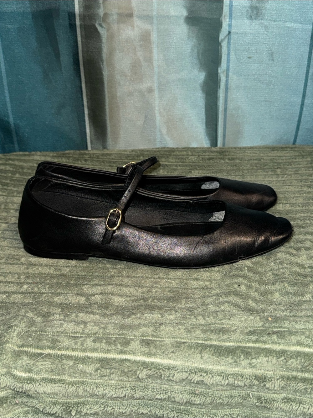 Zara Black Leather Mary Jane Ballet Flats- Size 40